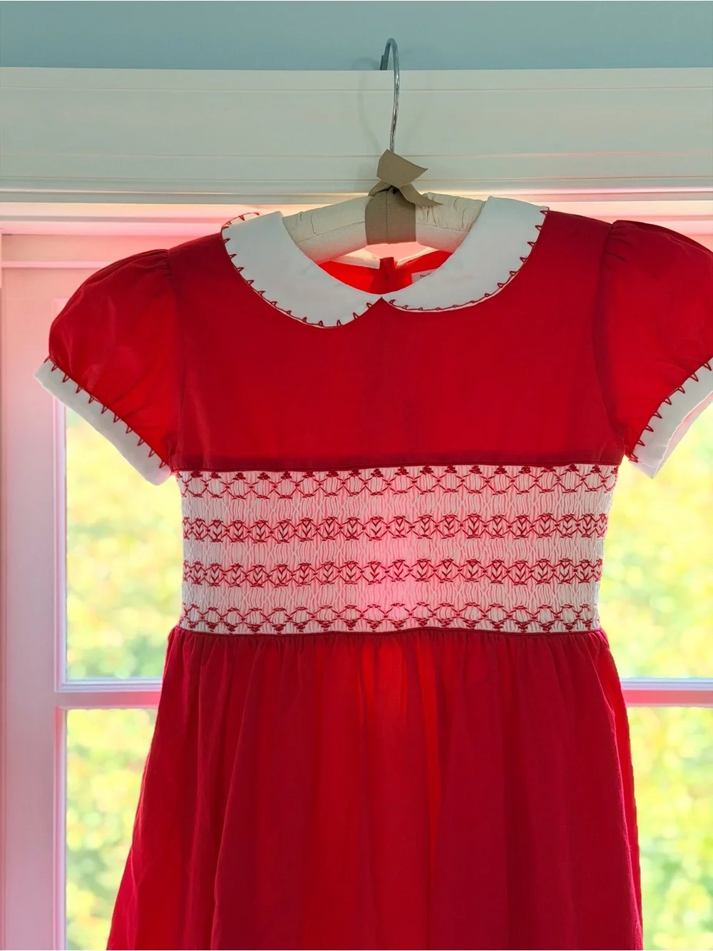 NWT Rachel Riley Girls Red and White Smocked Dress